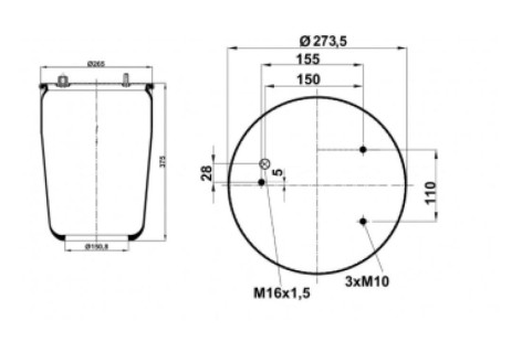 Пневмо-ресора 836N.DAF 3шп.+ 2 возд без стакана