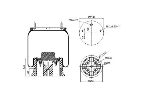 Пневмо-ресора 2919V SAF зі стаканом (пластик)